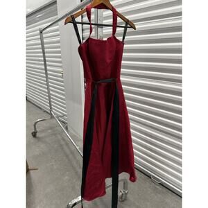 Bill Levkoff Size 8 Red Strapless A-line Satin Dress w Banded‎ Waist